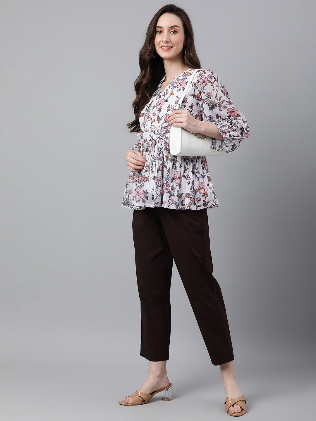 Women's Floral Print White Georgette Tops