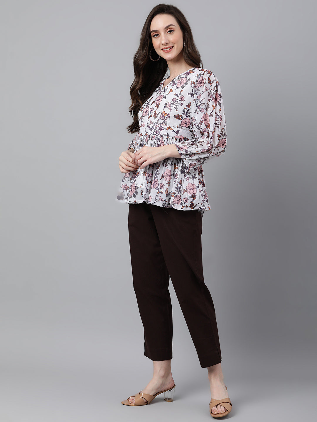 Women's Floral Print White Georgette Tops