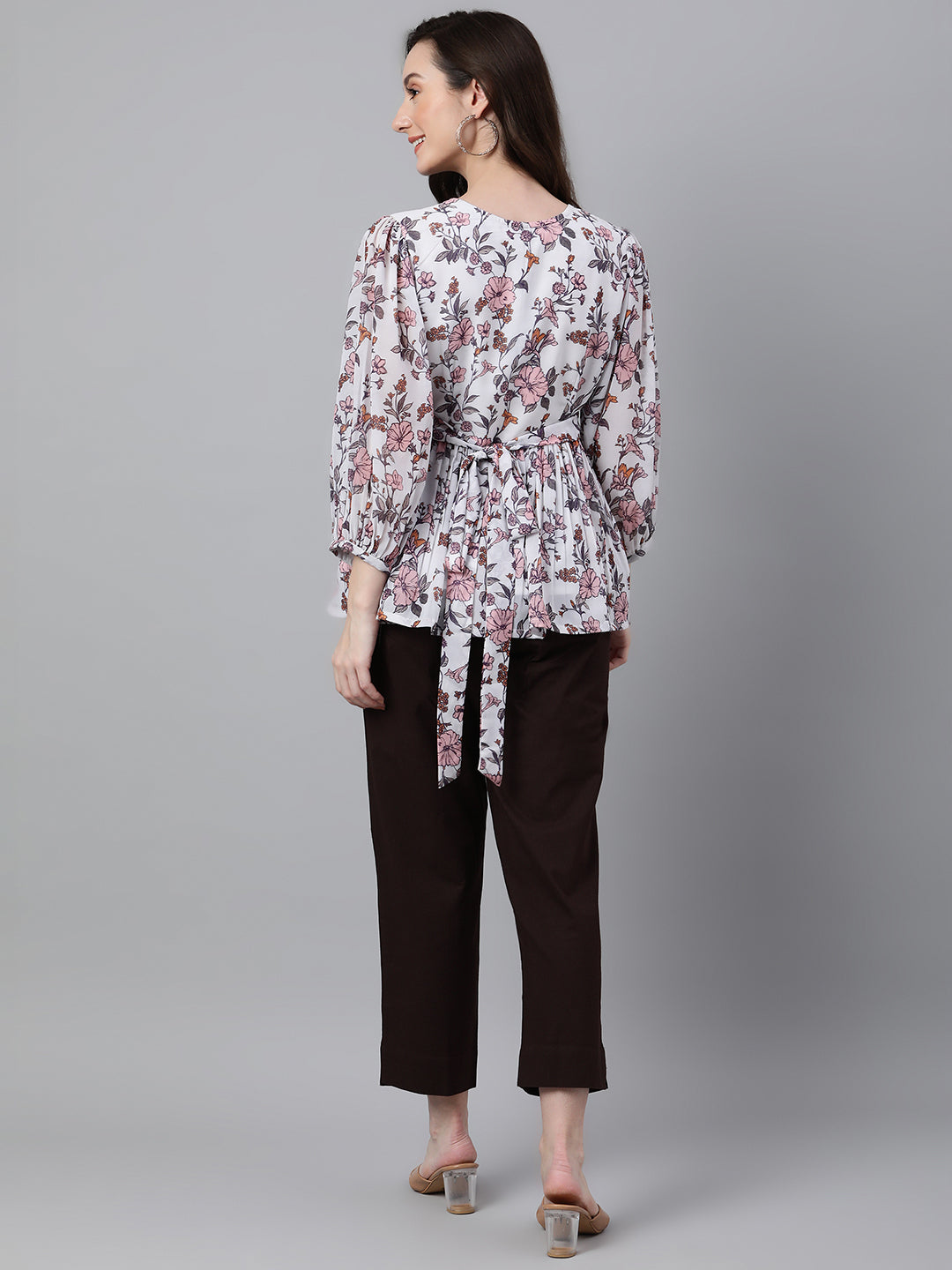 Women's Floral Print White Georgette Tops