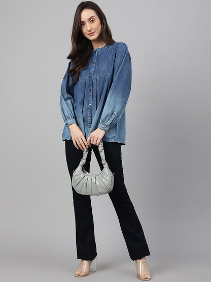 Women's Faded Blue Denim Tops