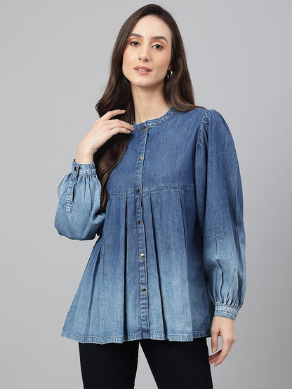 Women's Faded Blue Denim Tops