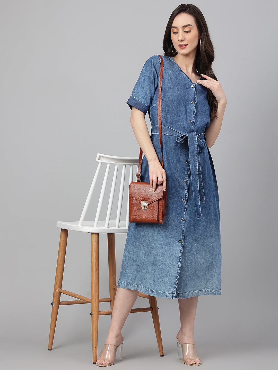 Women's Solid Blue Denim Dress