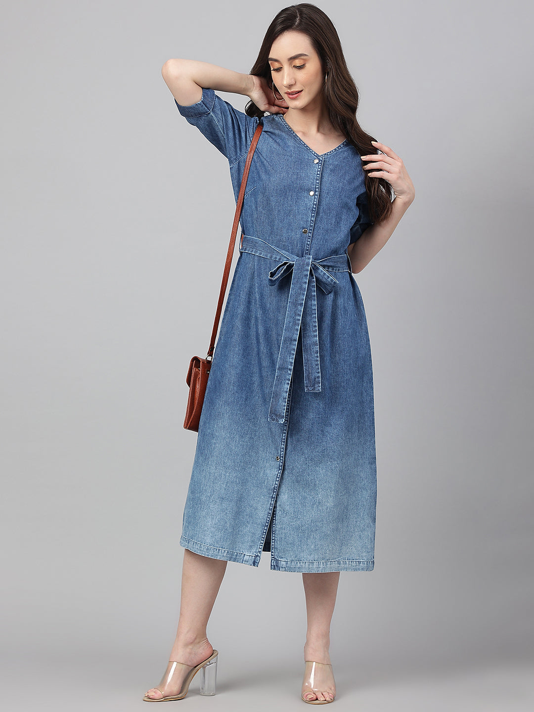 Women's Solid Blue Denim Dress