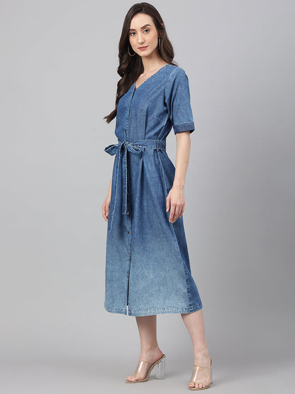 Women's Solid Blue Denim Dress
