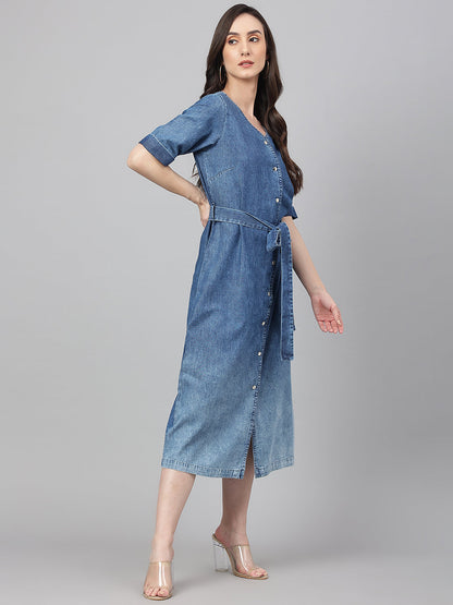 Women's Solid Blue Denim Dress