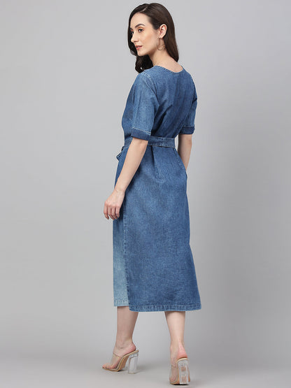 Women's Solid Blue Denim Dress