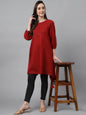 Women's Maroon Dobby Cotton Solid Handkerchief Tunic