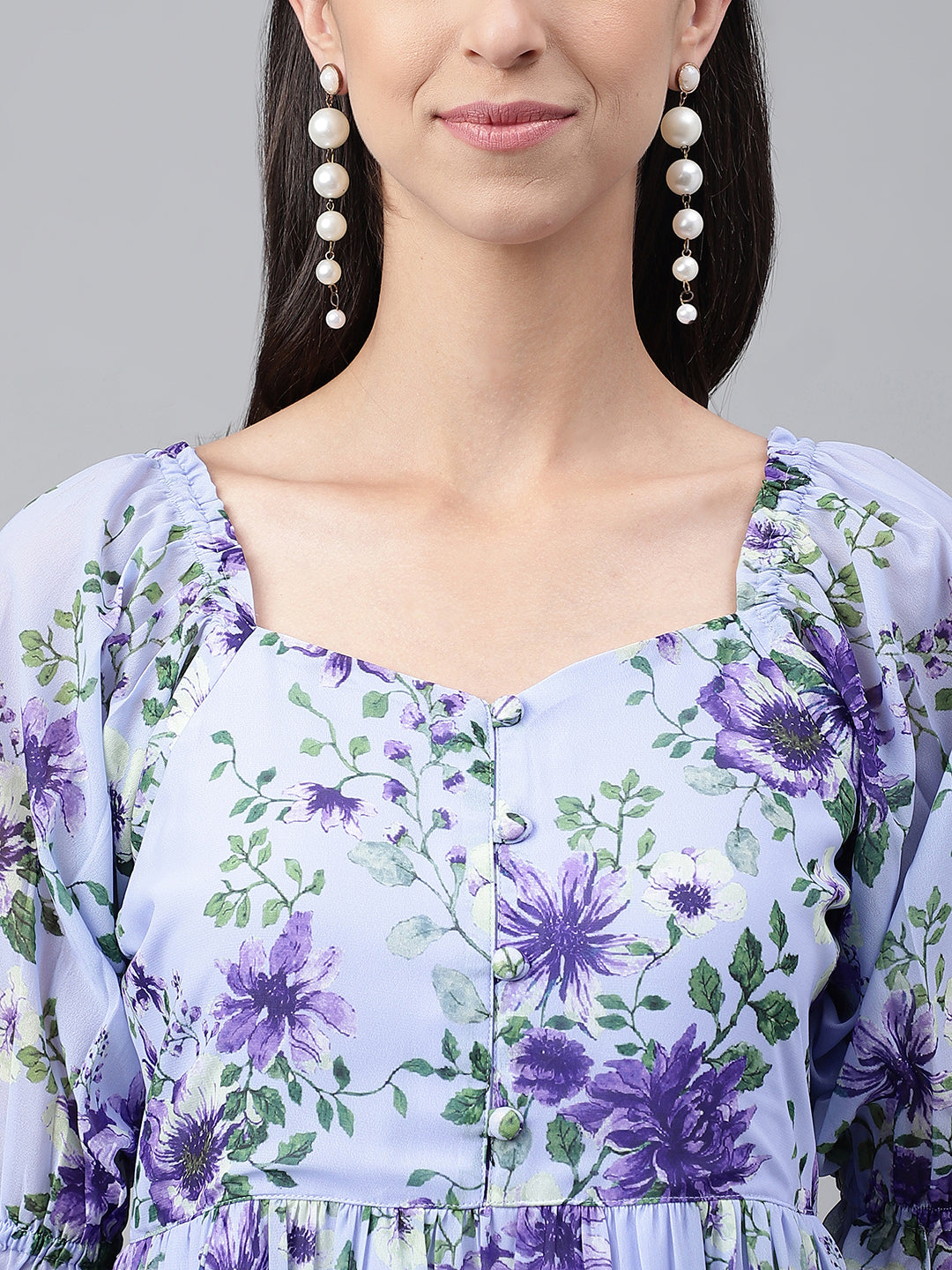 Women's Floral Printed Lavender Georgette Dress