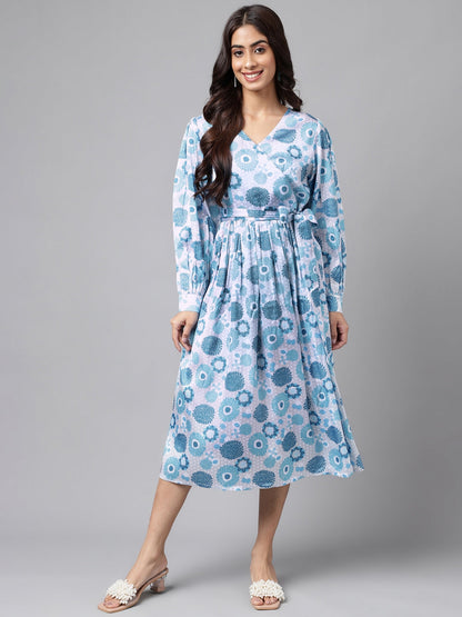 Women's Digital Floral Printed Grey Satin Dress