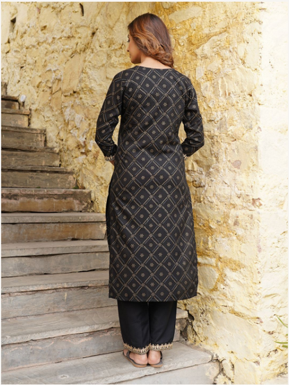 Women's Black Viscose Rayon Kurta Set