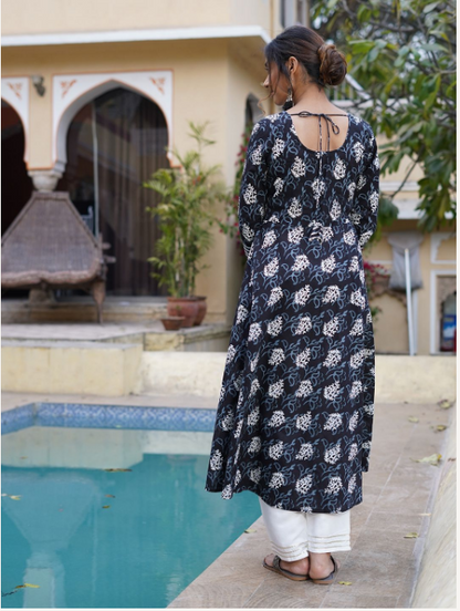 Women's Black Cotton Kurta Set