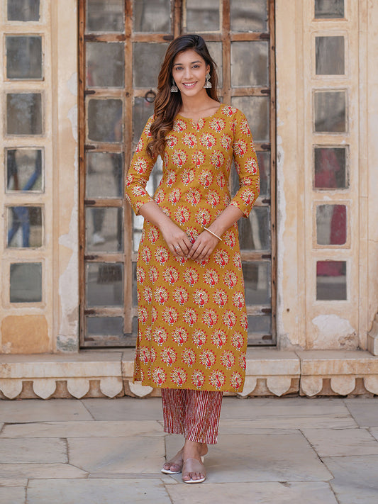 Women's Mustard Cotton Kurta