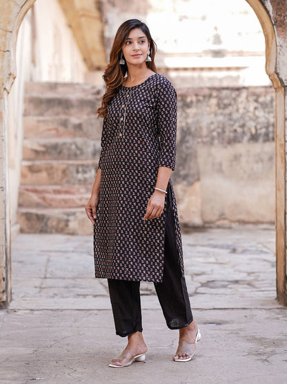 Women's Black Cotton Kurta