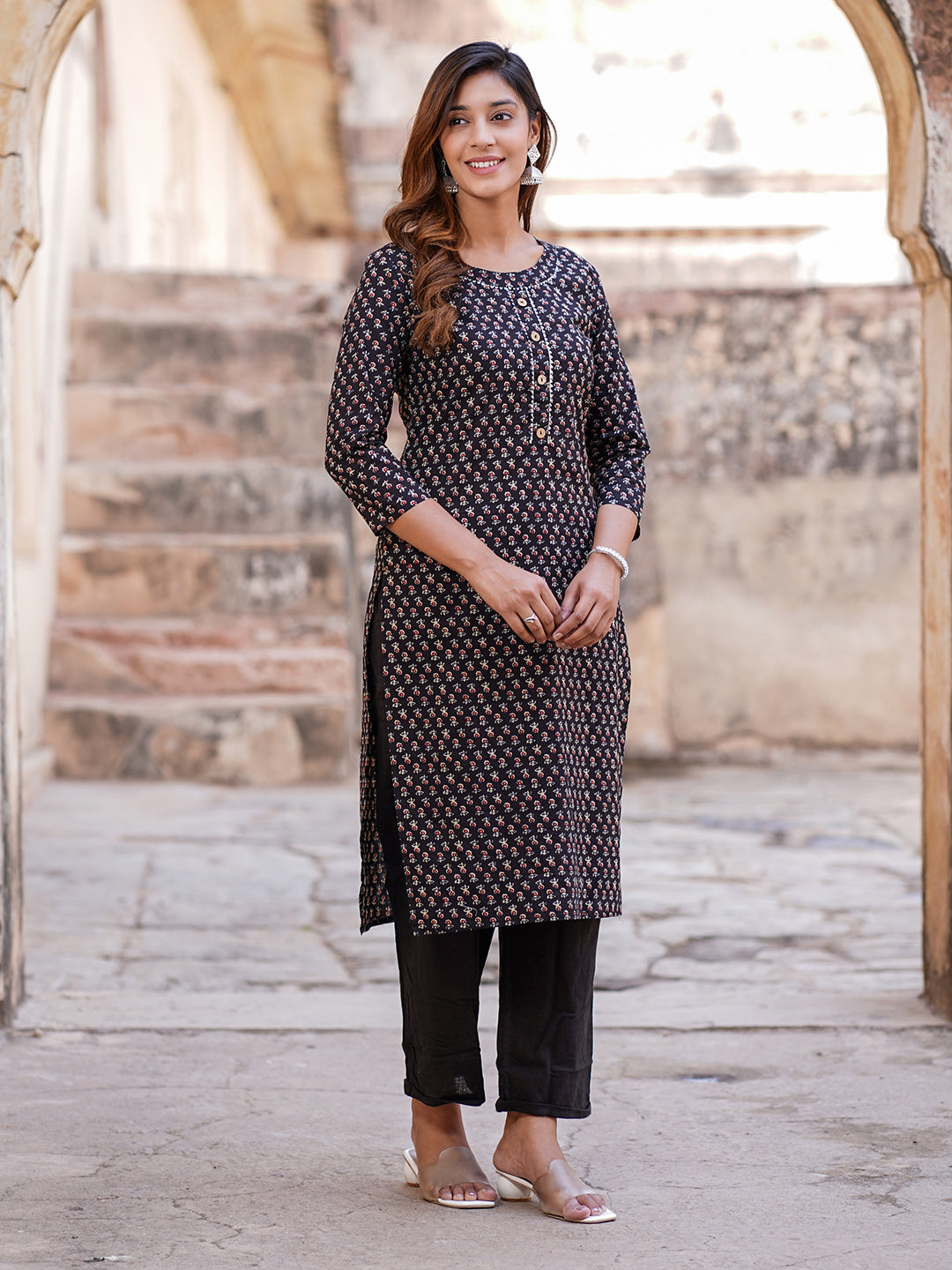 Women's Black Cotton Kurta