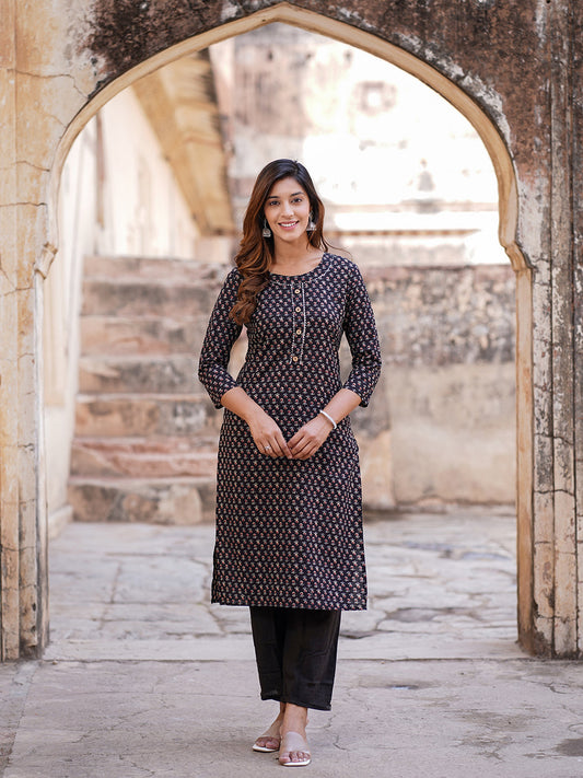 Women's Black Cotton Kurta