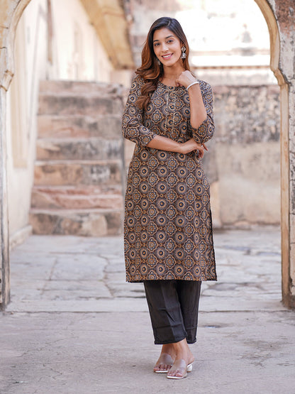 Women's Brown Cotton Kurta