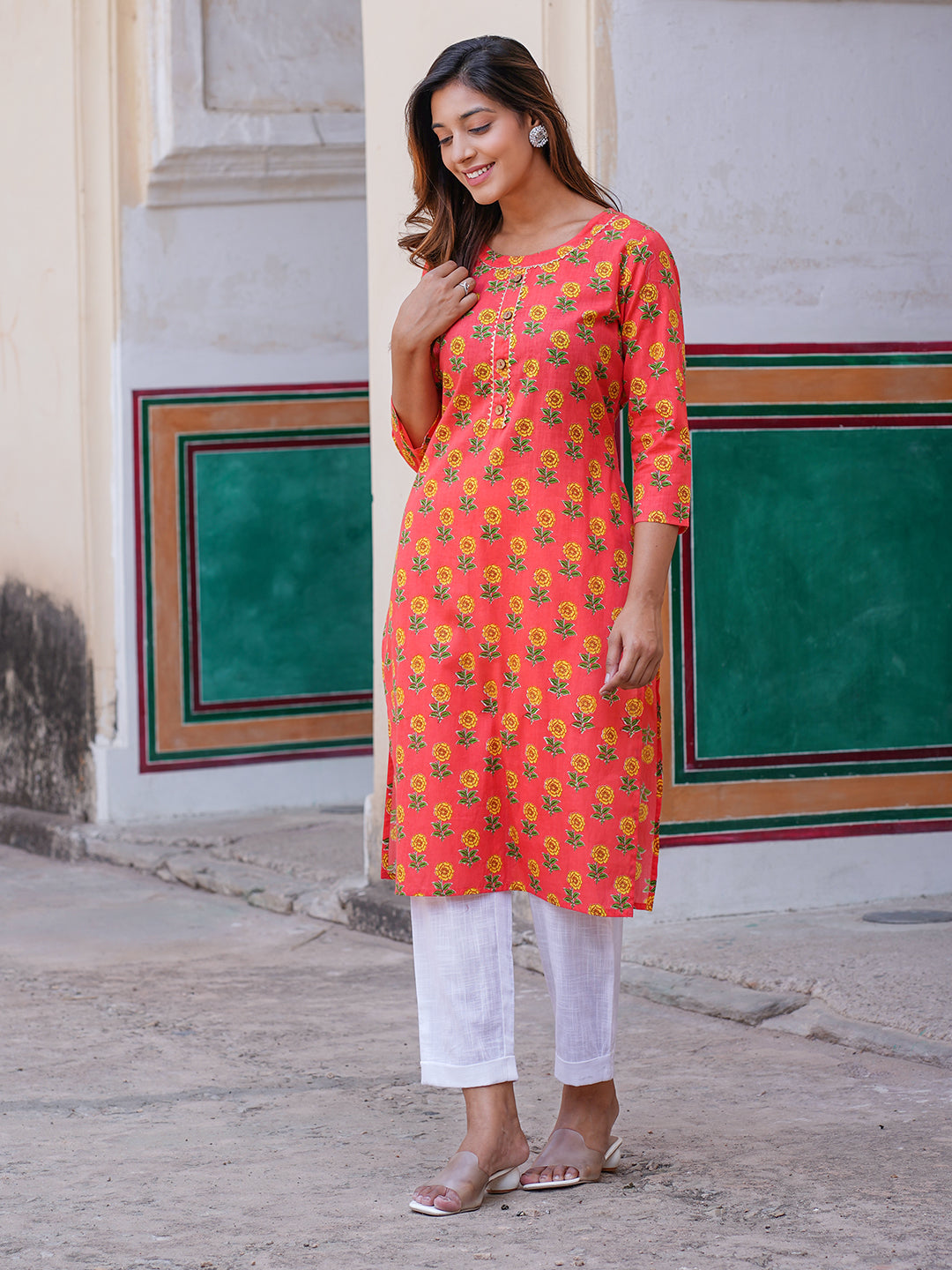 Women's Pink Cotton Kurta
