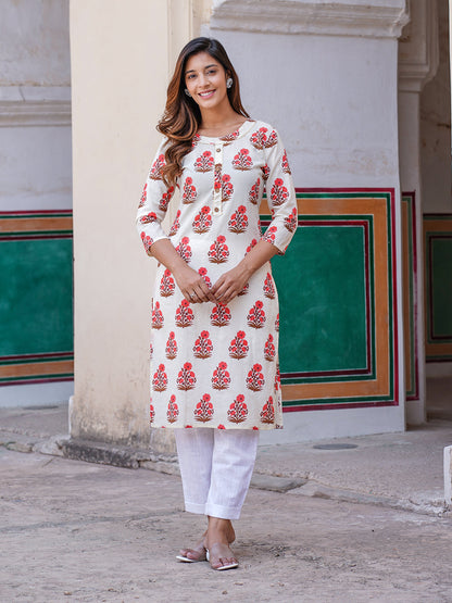 Women's White Cotton Kurta