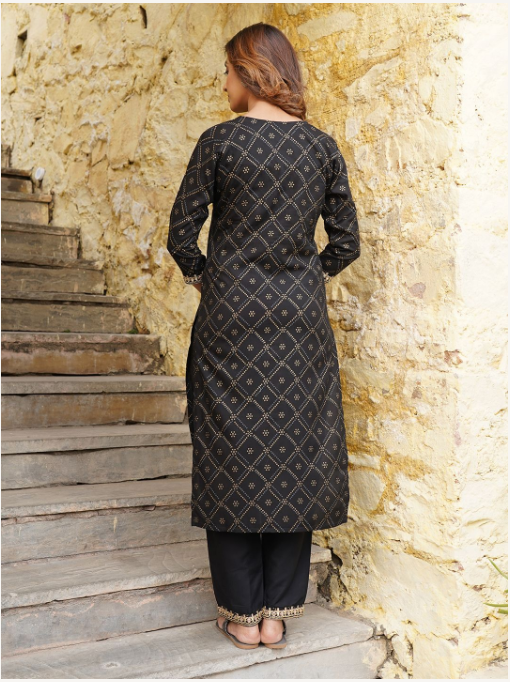 Women's Black Viscose Rayon Kurta Set