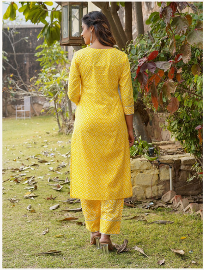 Women's Yellow Cotton Kurta Set
