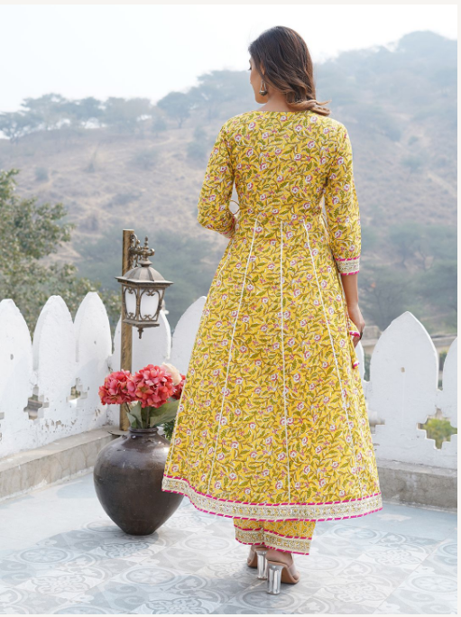 Women's Mustard Cotton Kurta Set