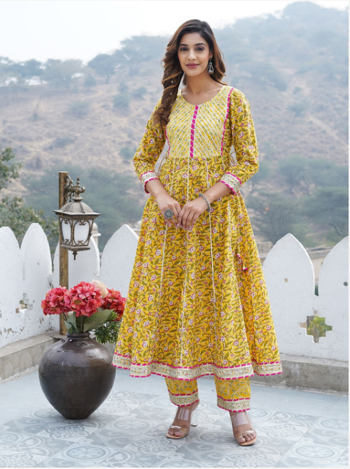 Women's Mustard Cotton Kurta Set
