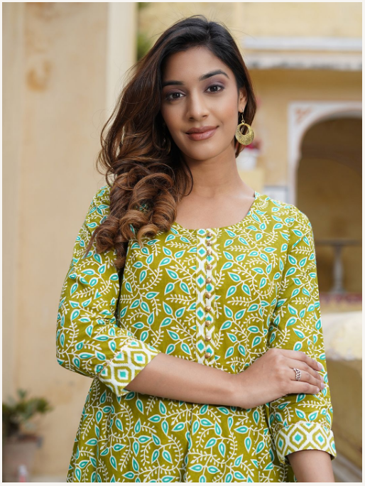 Women's Green Cotton Kurta Set