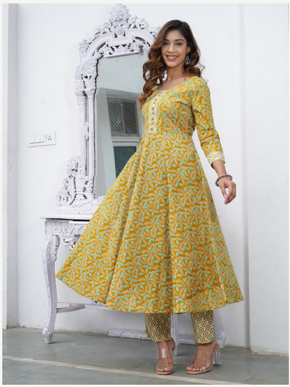 Women's Mustard Cotton Kurta Set