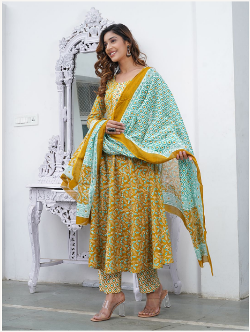 Women's Mustard Cotton Kurta Set