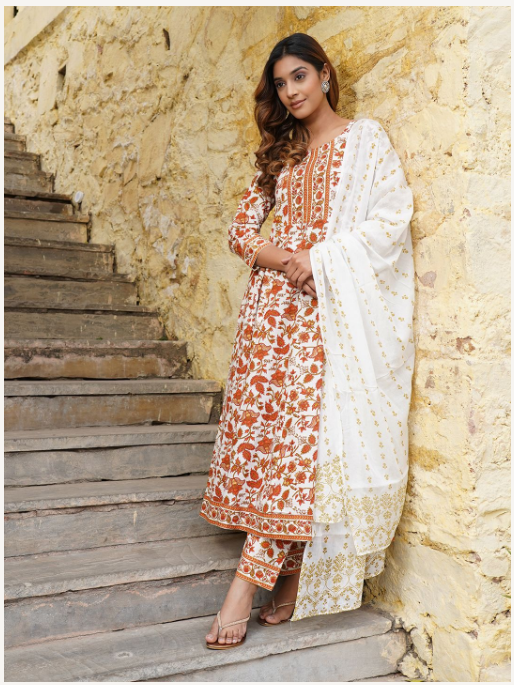 Women's Off White Cotton Kurta Set