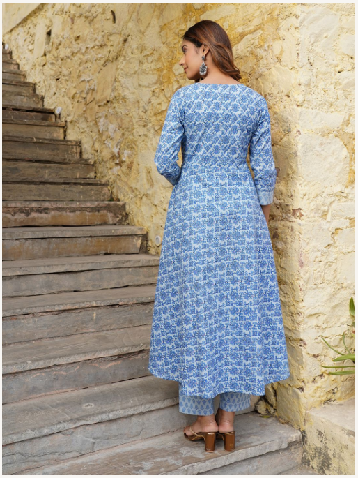 Women's Blue Cotton Kurta Set