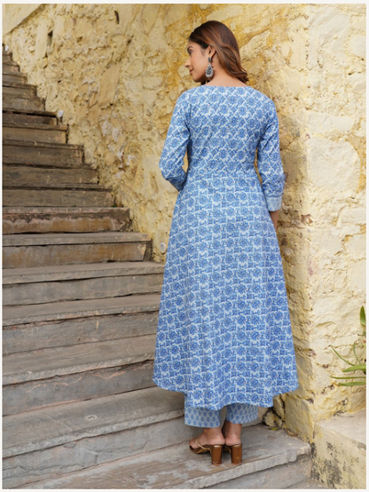 Women's Blue Cotton Kurta Set