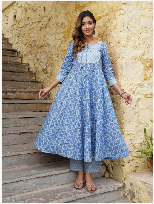 Women's Blue Cotton Kurta Set