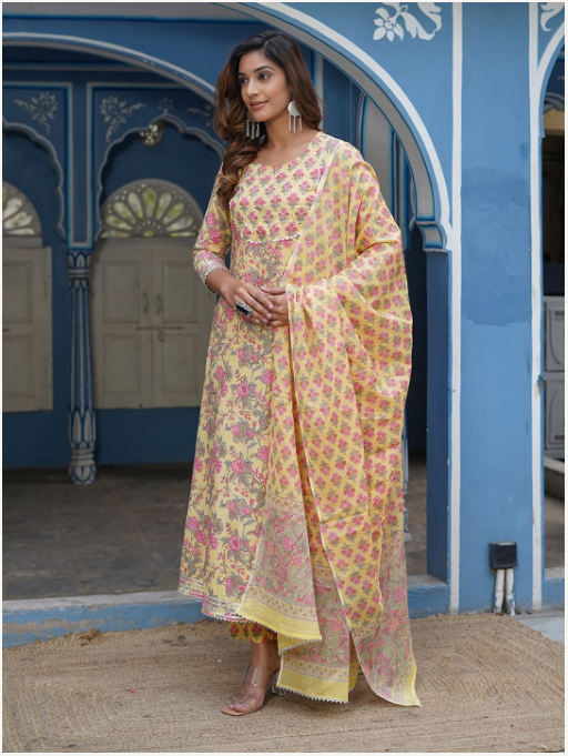 Women's Mustard Cotton Kurta Set