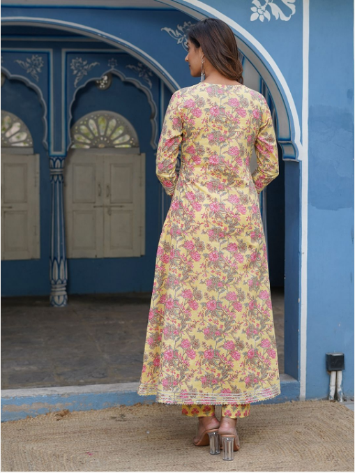 Women's Mustard Cotton Kurta Set