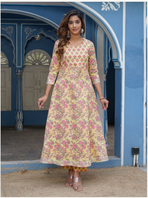 Women's Mustard Cotton Kurta Set