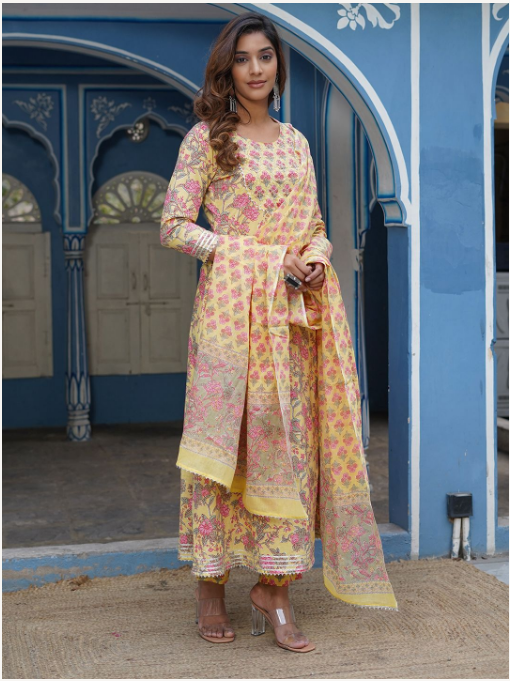 Women's Mustard Cotton Kurta Set