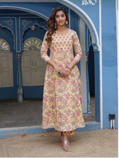 Women's Mustard Cotton Kurta Set