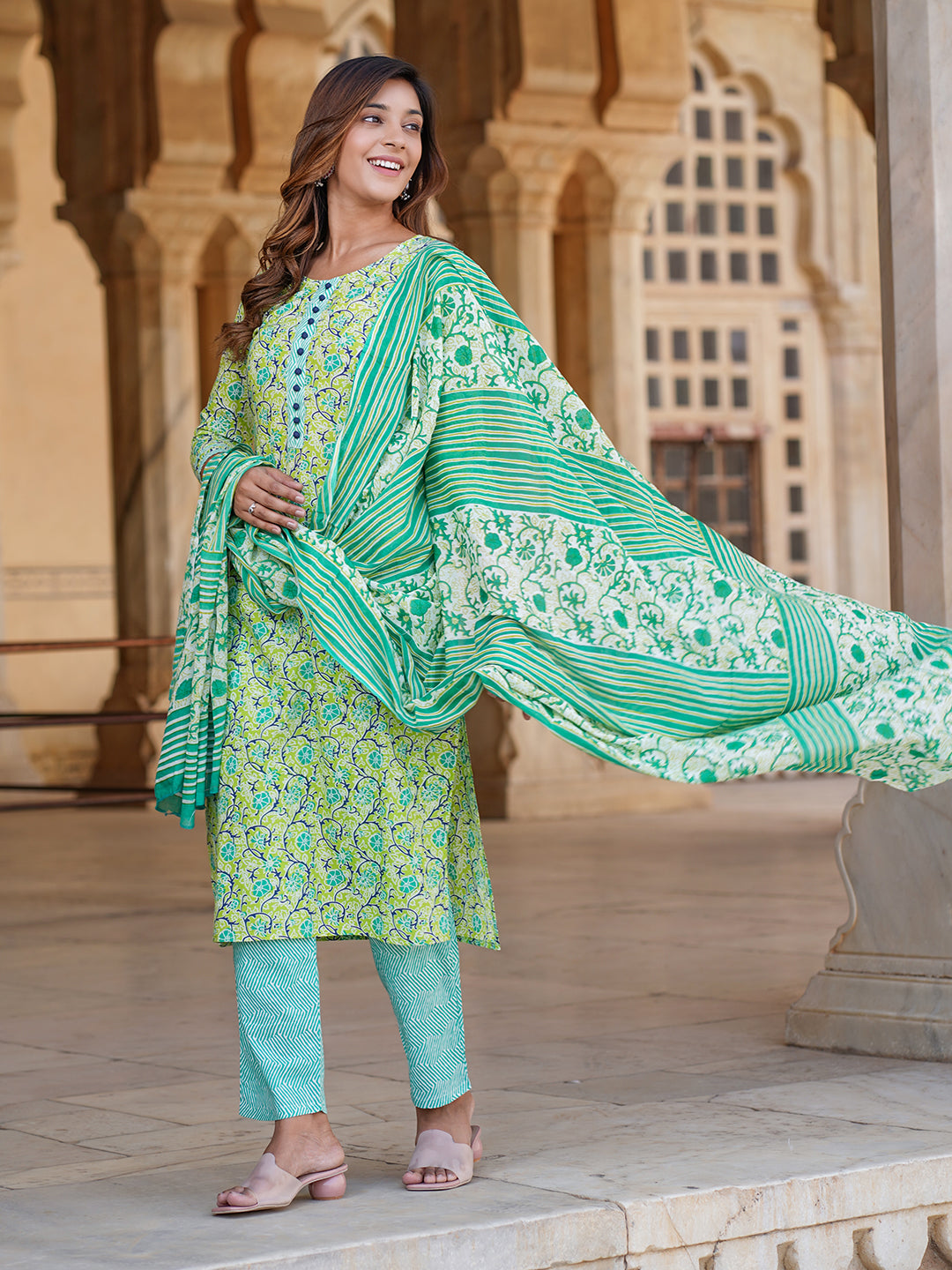 Women's Green Cotton Kurta