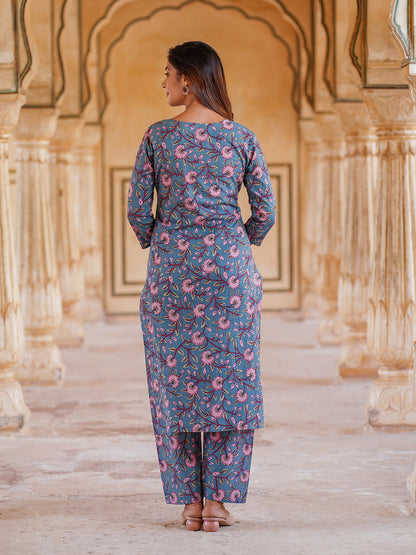 Women's Blue Cotton Kurta