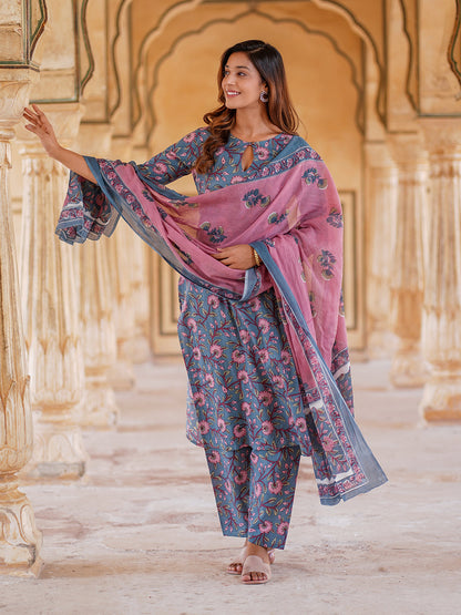 Women's Blue Cotton Kurta