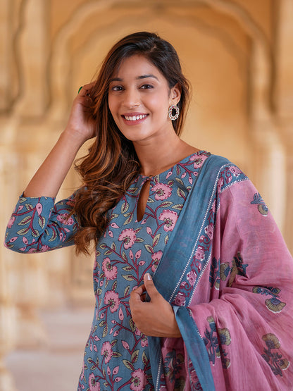 Women's Blue Cotton Kurta