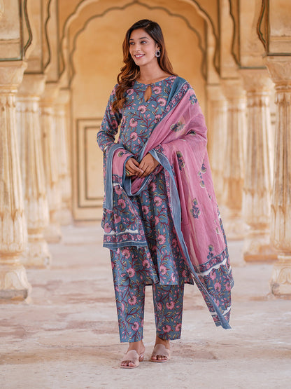 Women's Blue Cotton Kurta