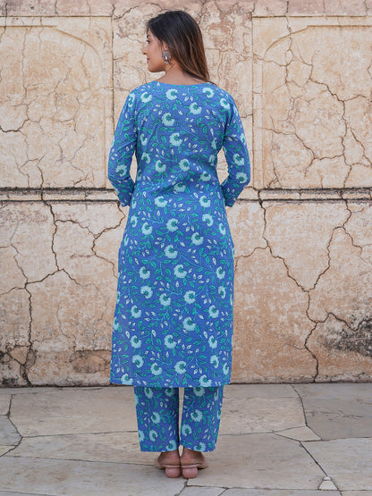 Women's Blue Cotton Kurta