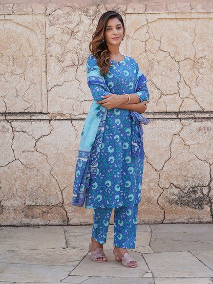 Women's Blue Cotton Kurta