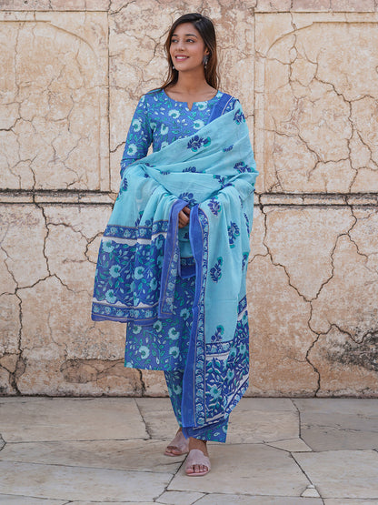 Women's Blue Cotton Kurta