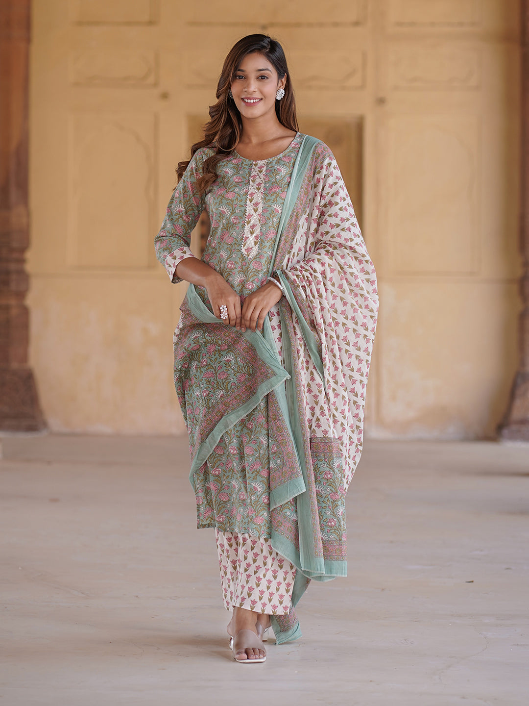 Women's Green Cotton Kurta