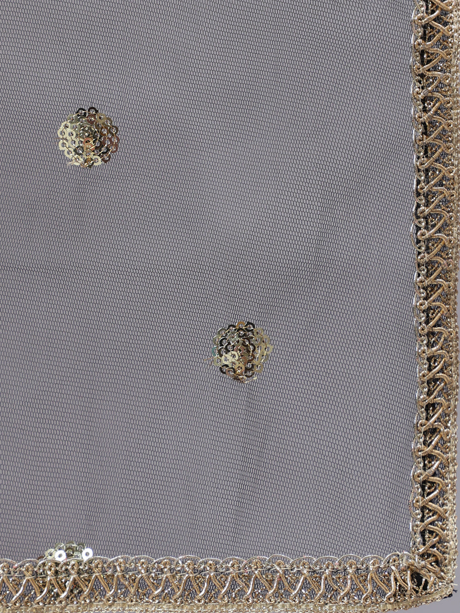Women's Black Embroidered Straight Kurta With Palazzo And Net Dupatta