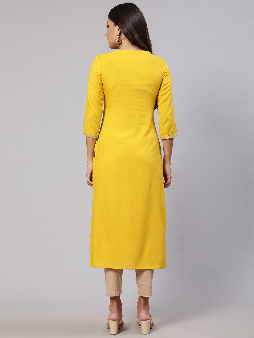 Women's Yellow Embroidered Yoke Desgin Straight Kurta