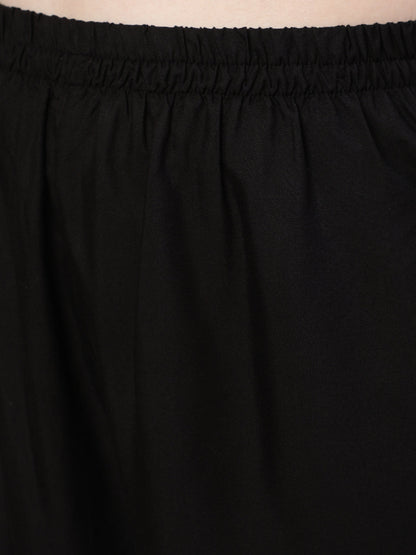 Women's Black Embroidered Straight Kurta With Palazzo And Net Dupatta